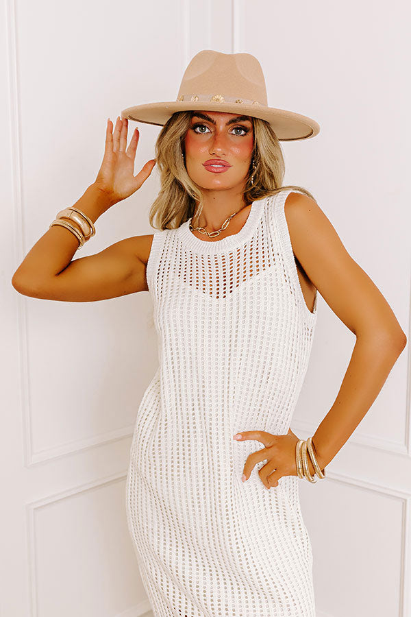 paradise crochet maxi dress Paradise Cove Cover Up Crochet Knit Midi Dress in Chocolate