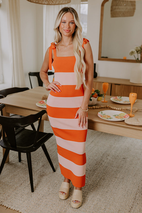 Sunkist Moment Knit Maxi Dress in Orange   