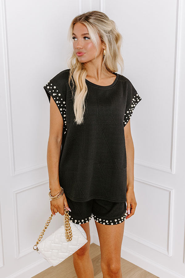 Smiles and Sangrias Pearl Embellished Top in Black