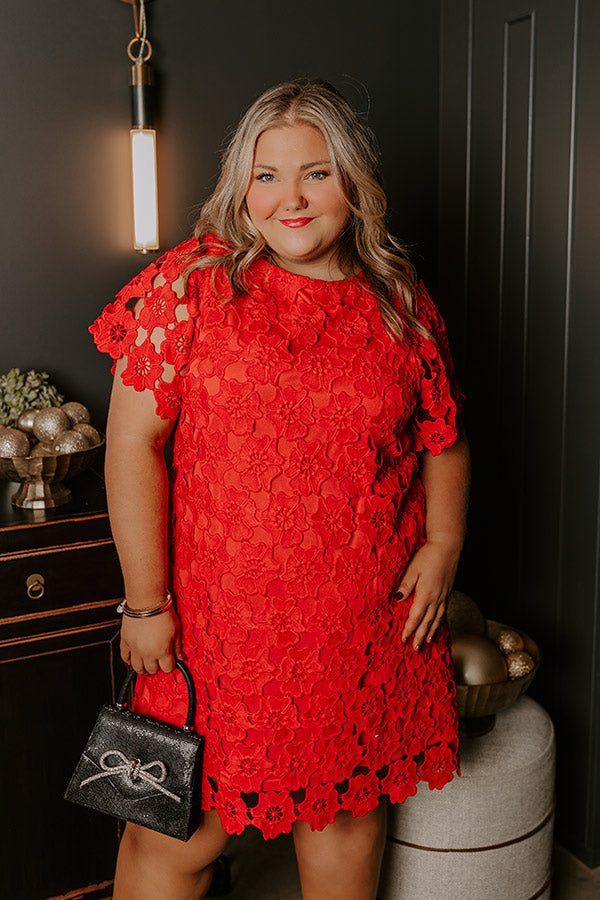 Dainty Darling Crochet Mini Dress in Red Curves