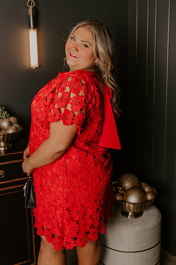 Dainty Darling Crochet Mini Dress in Red Curves