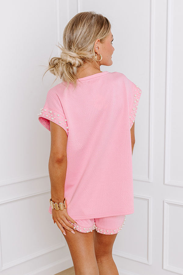 Smiles and Sangrias Pearl Embellished Top in Pink
