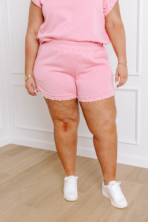 Smiles and Sangrias Pearl Embellished Shorts in Pink Curves