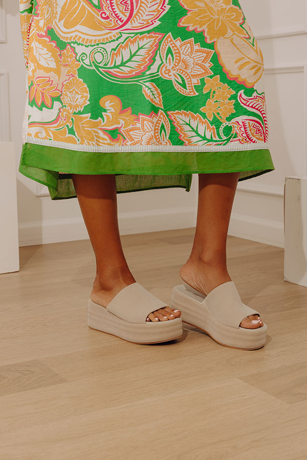 The Josephine Faux Suede Platform Sandal in Beige Image - 4