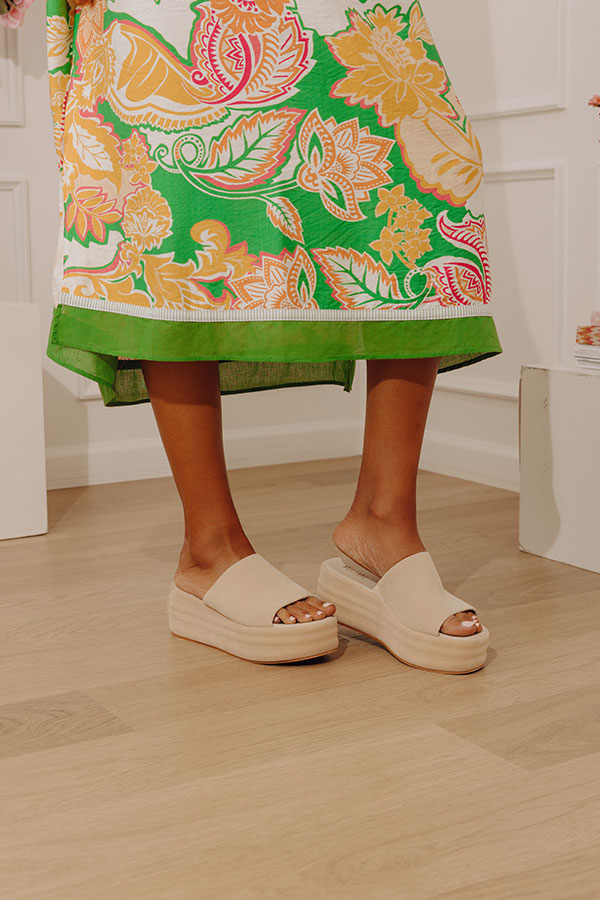 The Josephine Faux Suede Platform Sandal in Beige Image - 1