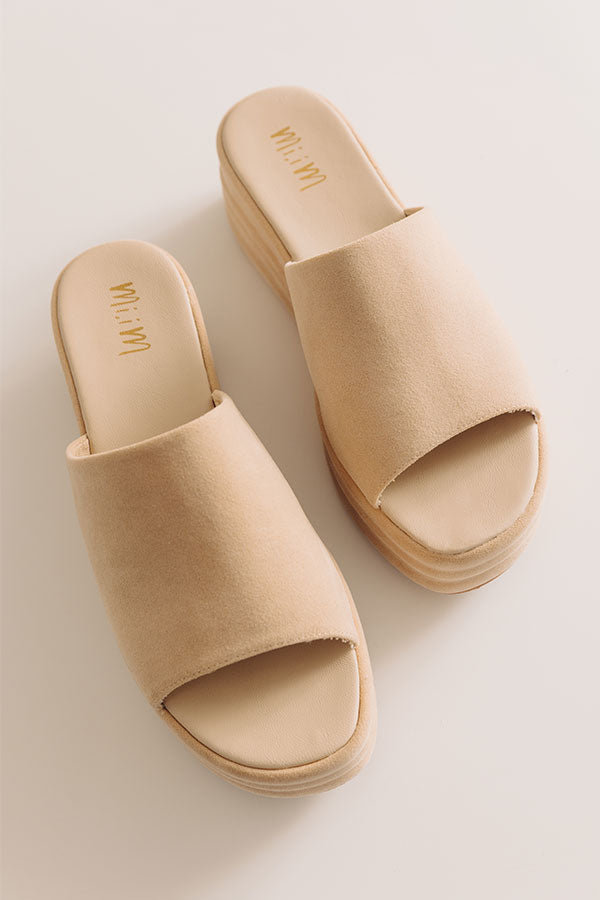 The Josephine Faux Suede Platform Sandal in Beige Image - 2
