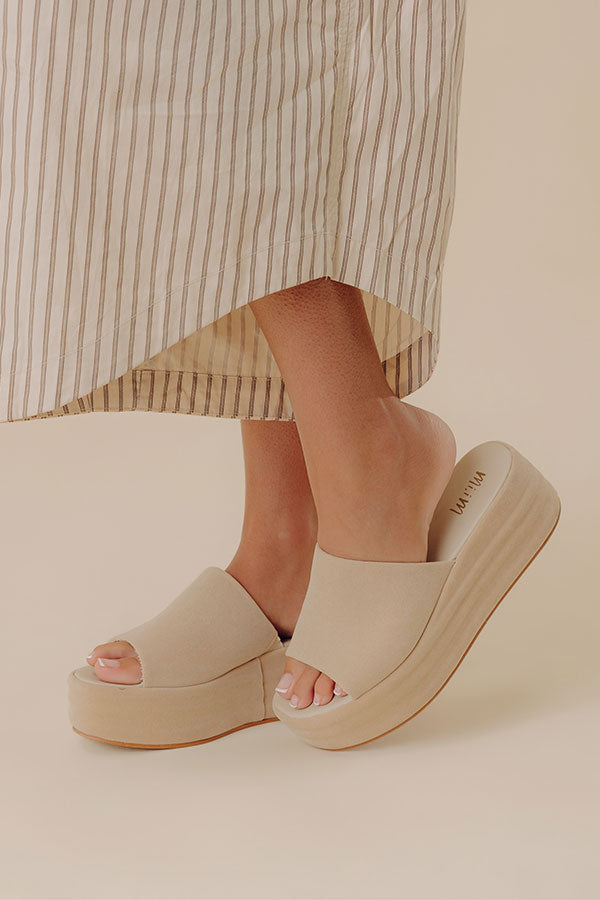 The Josephine Faux Suede Platform Sandal in Beige Image - 1