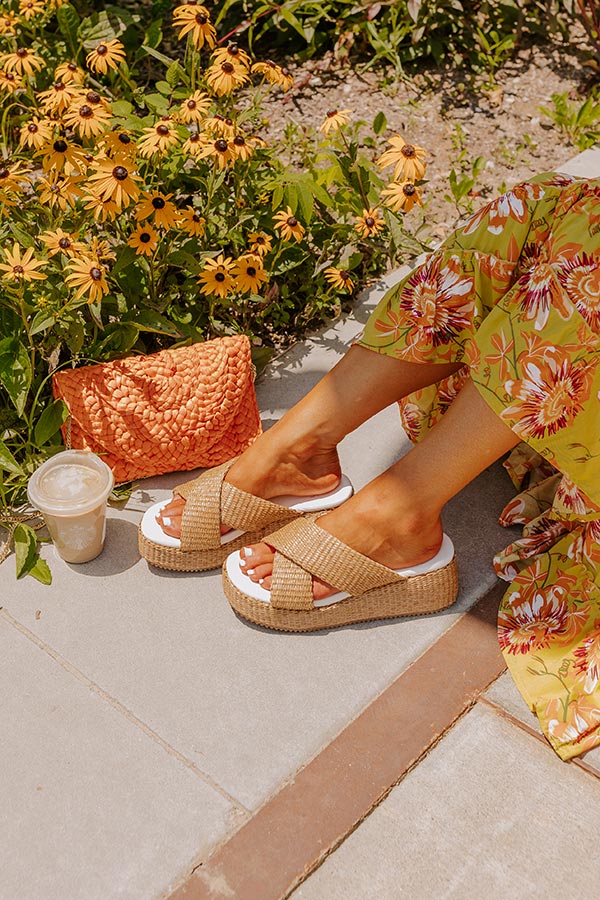 The Fresno Raffia Woven Platform Sandal in Brown