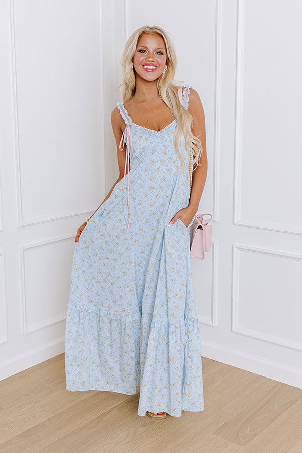 Boho Blooms Maxi Dress in Sky Blue