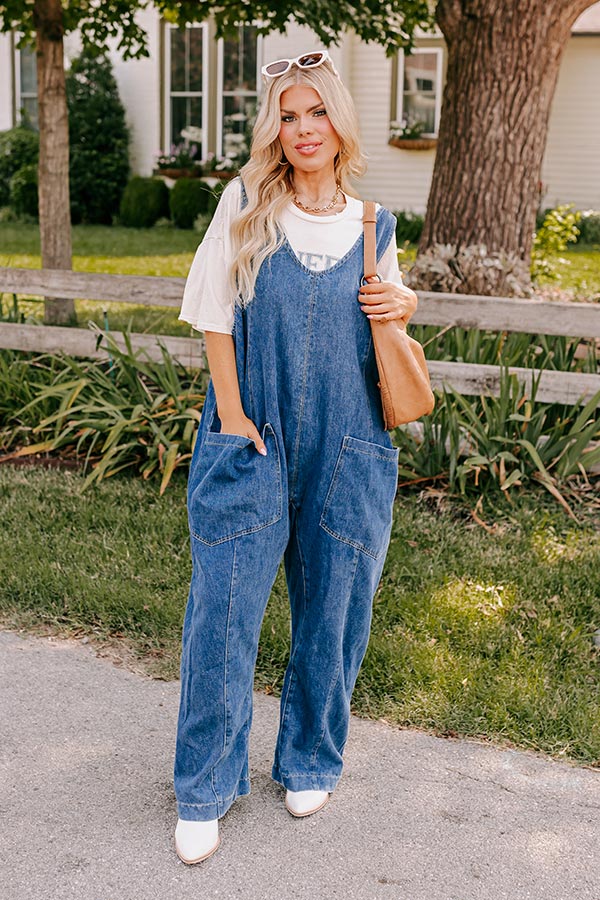 Latte Break Denim Jumpsuit Curves