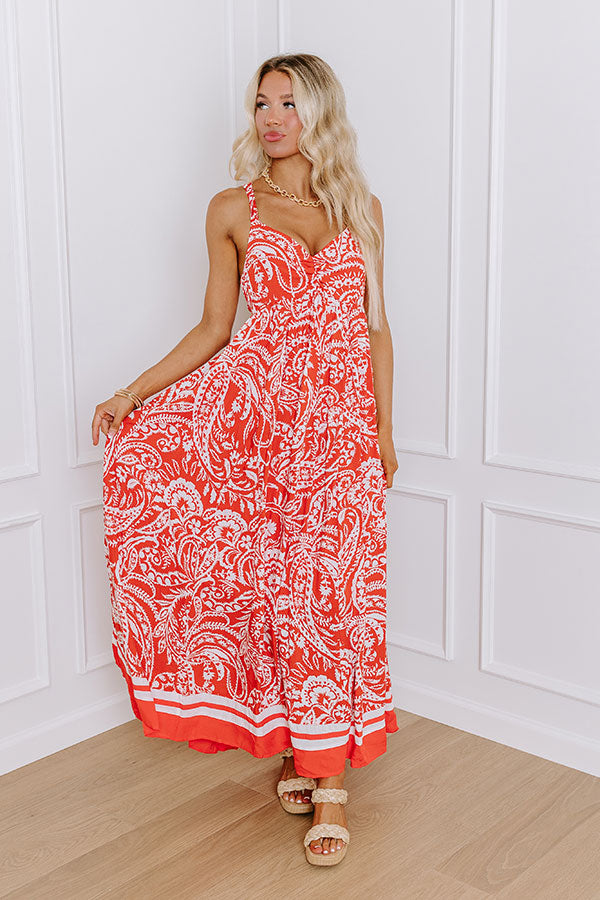 Sunset Soiree Paisley Maxi Dress in Dark Tangerine