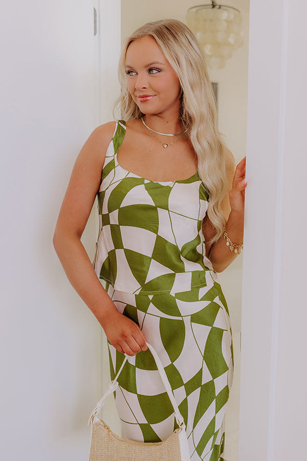 Versailles Vogue Satin Top in Olive