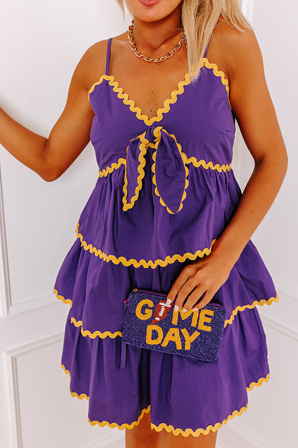 Spirit Squad Tiered Mini Dress in Purple