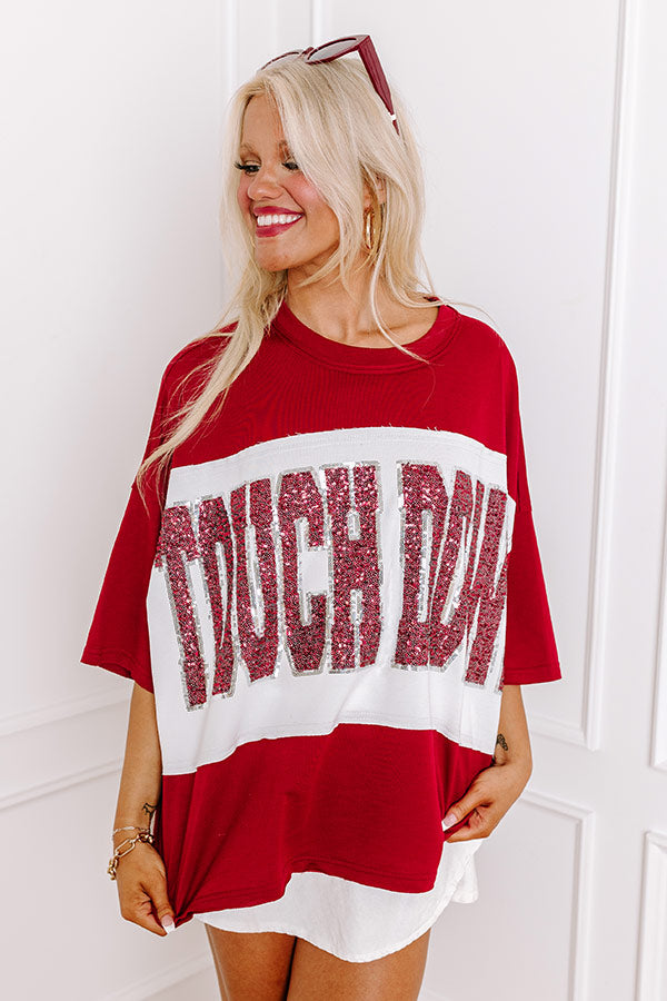 It's a Touch Down Sequin Oversized Tee in Red