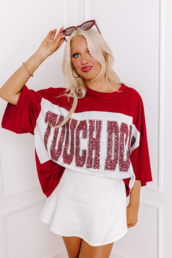 It's a Touch Down Sequin Oversized Tee in Red