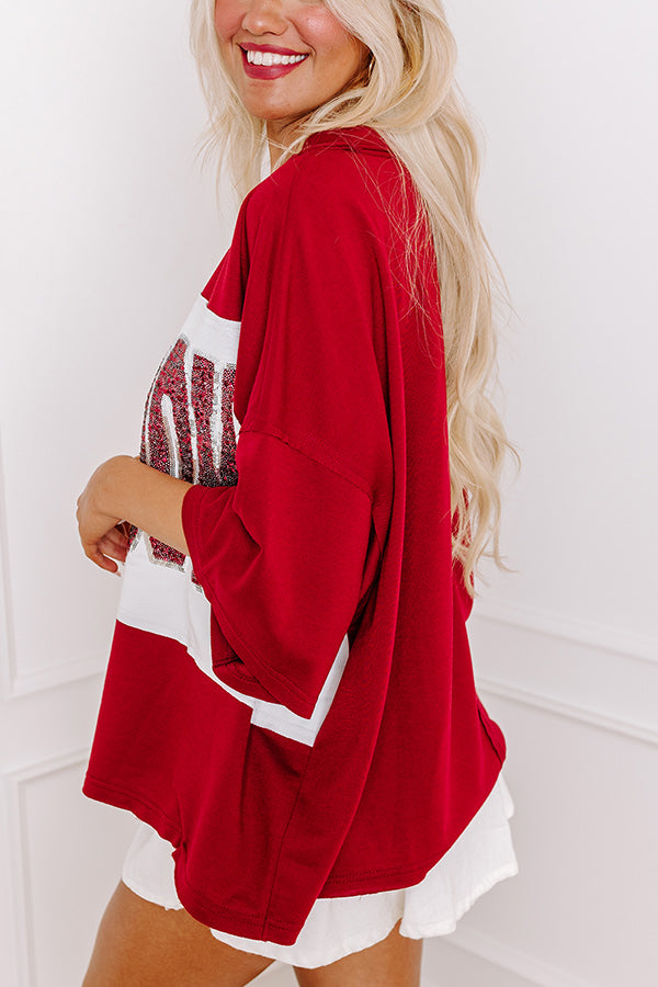 It's a Touch Down Sequin Oversized Tee in Red