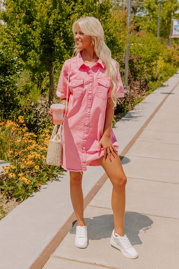 Urban Edge Denim Mini Dress in Pink