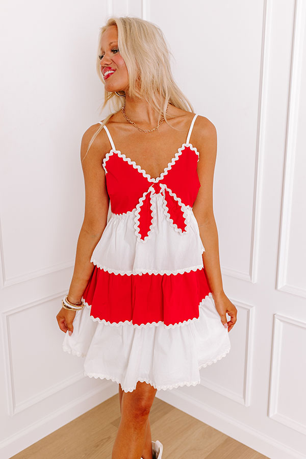 Spirit Squad Tiered Mini Dress in Red/White