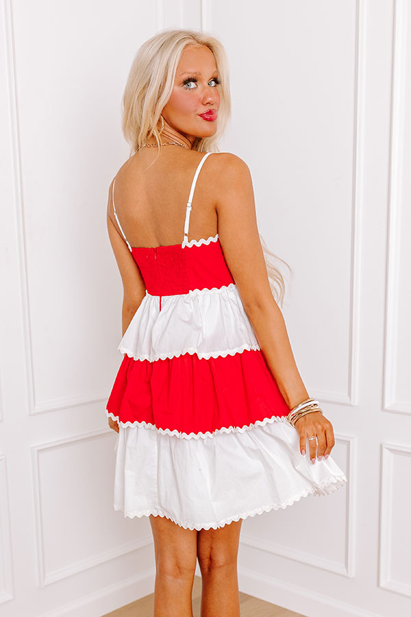 Spirit Squad Tiered Mini Dress in Red/White