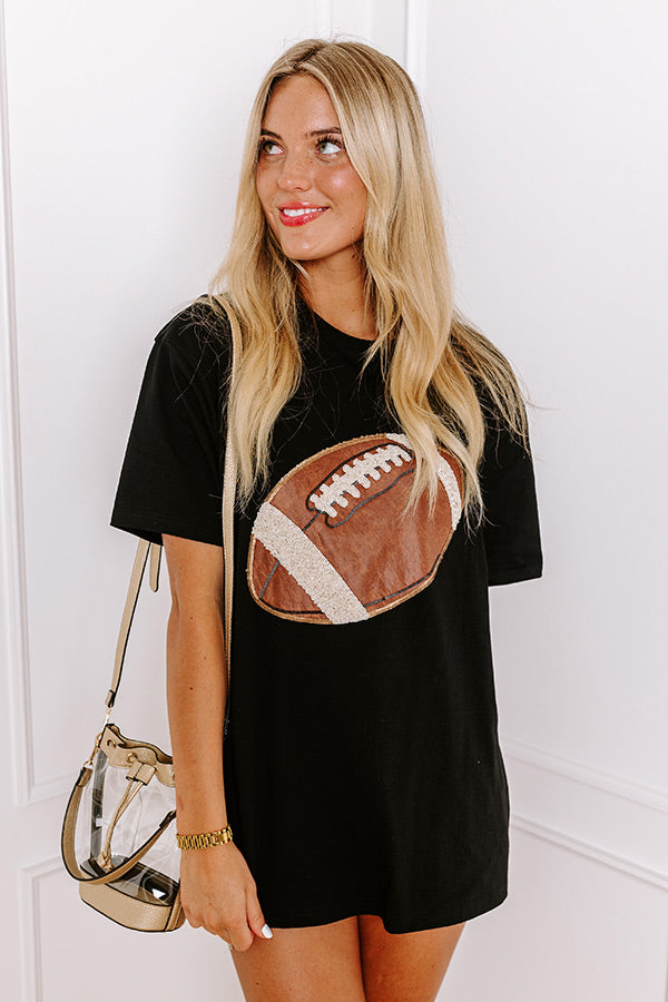 Kickoff Cutie Embroidered Oversized Tee in Black