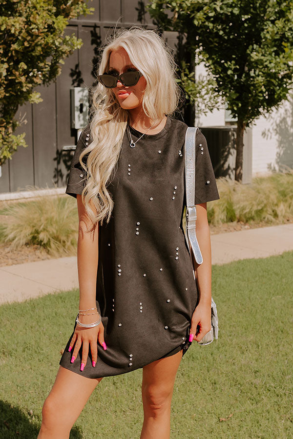 Rooftop Soiree Faux Suede Embellished Mini Dress Rooftop Soiree Faux Suede Embellished Mini Dress