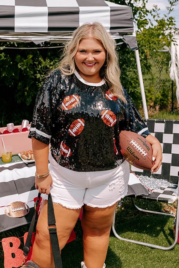 Kickoff Season Sequin Top in Black Curves