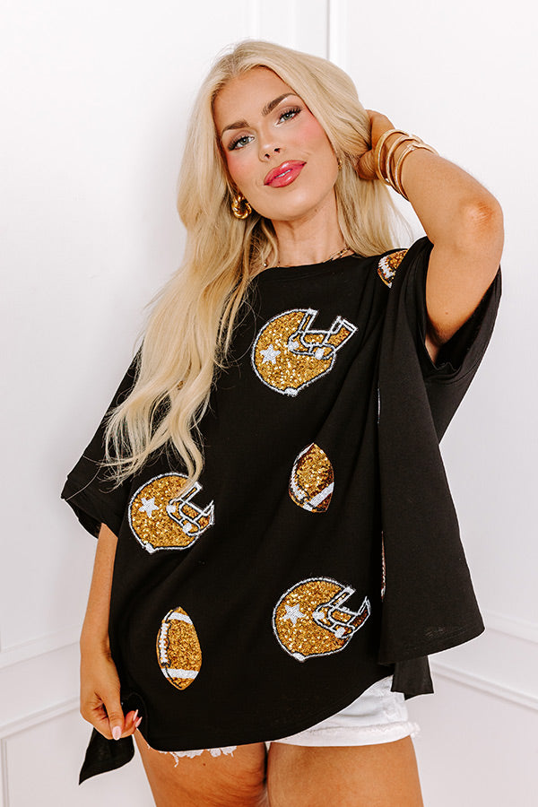 Game Day Charm Sequin Oversized Tee in Black Curves