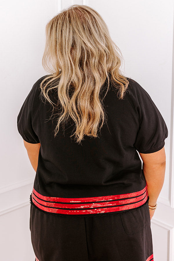 Sideline Social Embroidered Top in Black Curves