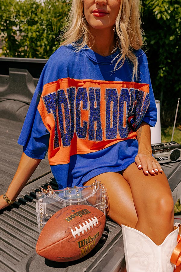 It's a Touch Down Sequin Oversized Tee in Blue