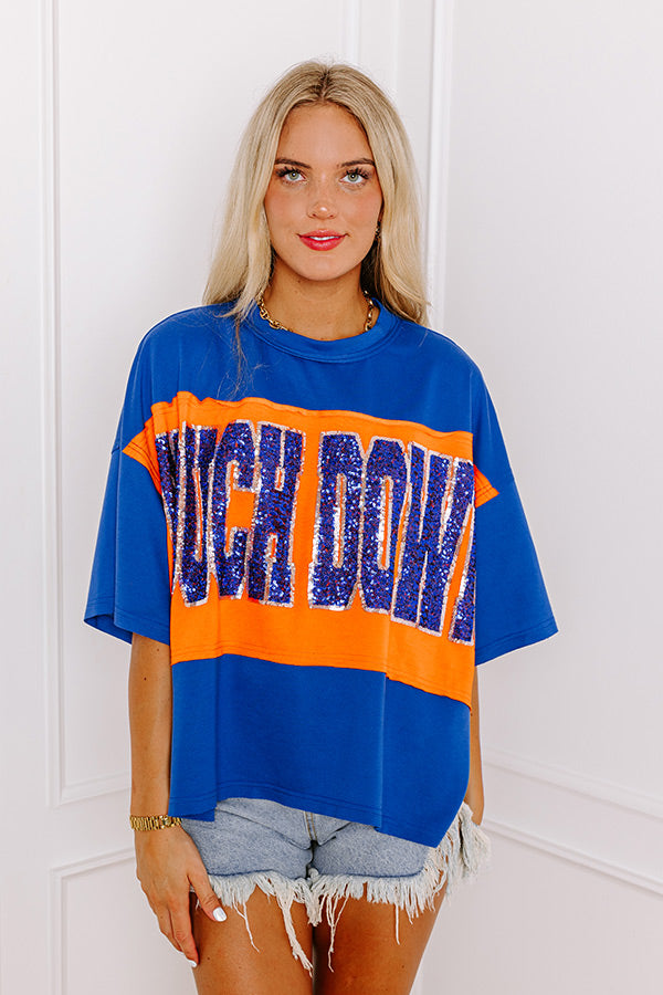 It's a Touch Down Sequin Oversized Tee in Blue