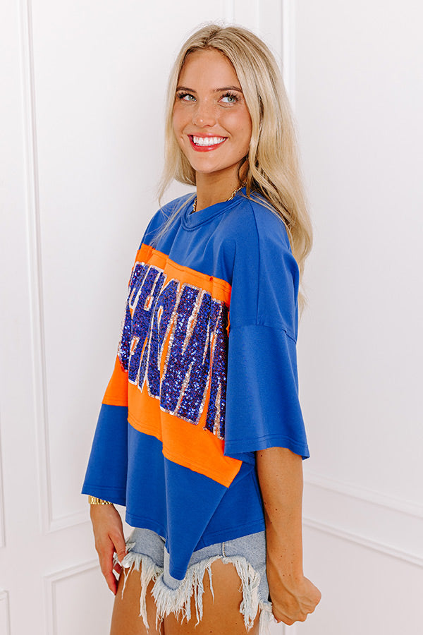 It's a Touch Down Sequin Oversized Tee in Blue