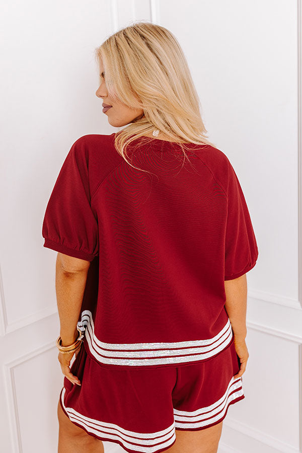 Sideline Social Embroidered Top in Crimson Curves