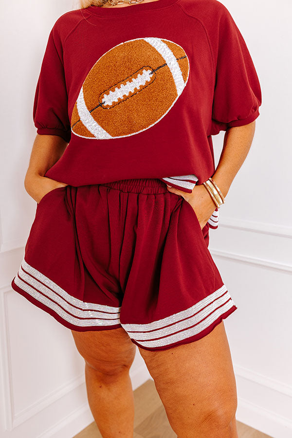 Sideline Social High Waist Sequin Shorts in Crimson Curves   