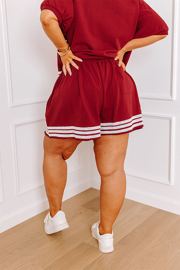 Sideline Social High Waist Sequin Shorts in Crimson Curves   