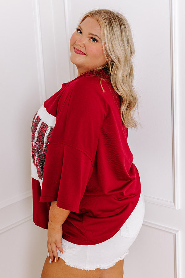 It's a Touch Down Sequin Oversized Tee in Red Curves