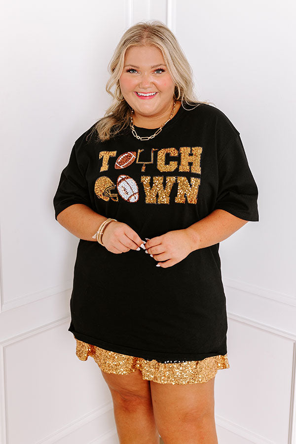 The Final Touch Down Sequin Oversized Tee in Black Curves