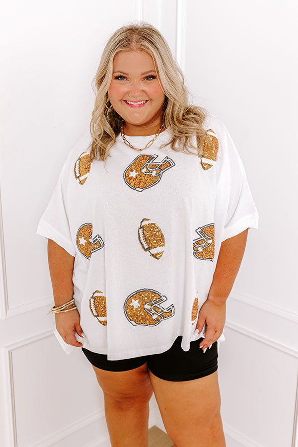 Game Day Charm Sequin Oversized Tee in White Curves