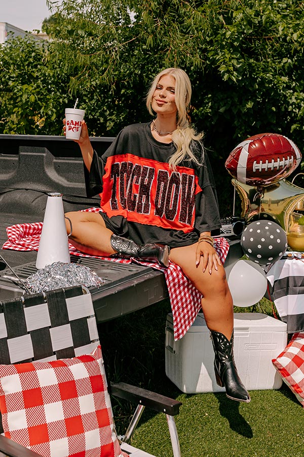 It's a Touch Down Sequin Oversized Tee in Black Curves