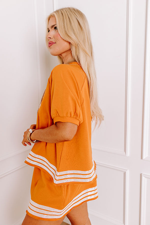 Sideline Social Embroidered Top in Rust Curves