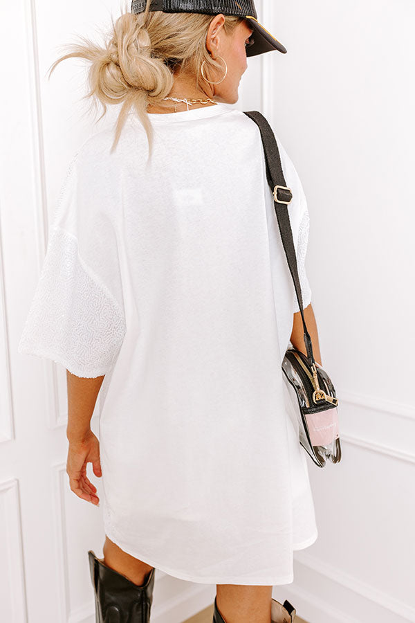 white dress with sequin footballs PE Sequin Trim Football Mini Dress Miss Cocky