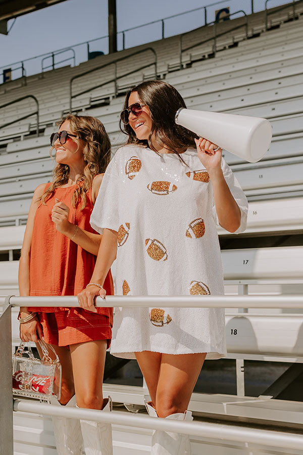 white football sequin dress Iridescent Sequin Football Jersey Dress: Game Day Tailgate Attire