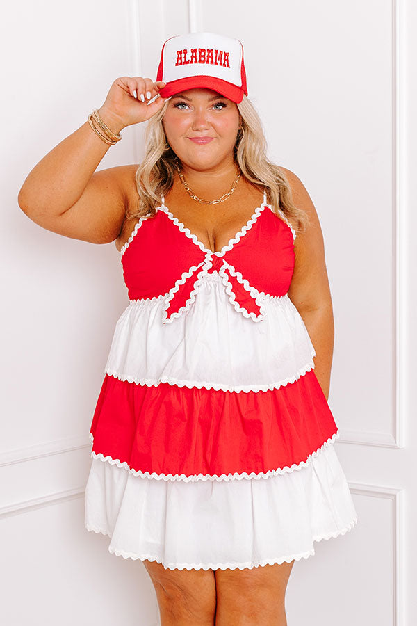 Spirit Squad Tiered Mini Dress in Red/White Curves