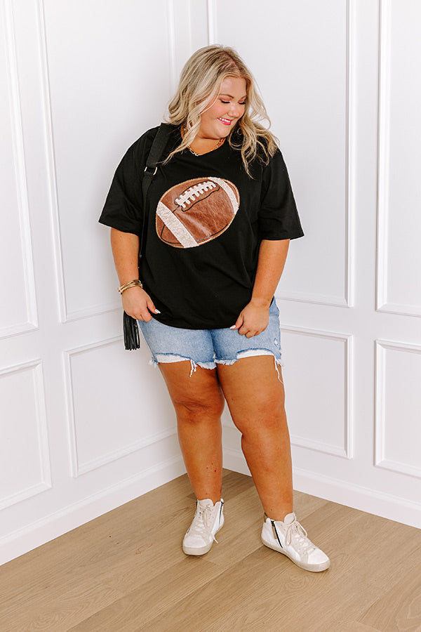 Kickoff Cutie Embroidered Oversized Tee in Black Curves