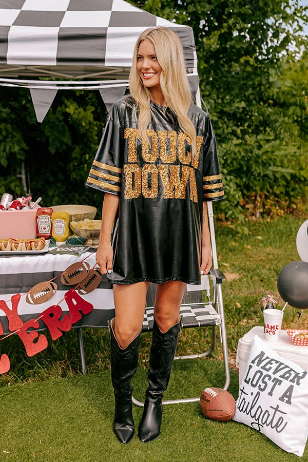 It's A Touch Down Faux Leather Mini Dress in Black