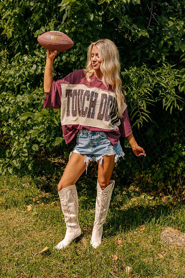 It's a Touch Down Sequin Oversized Tee in Garnet