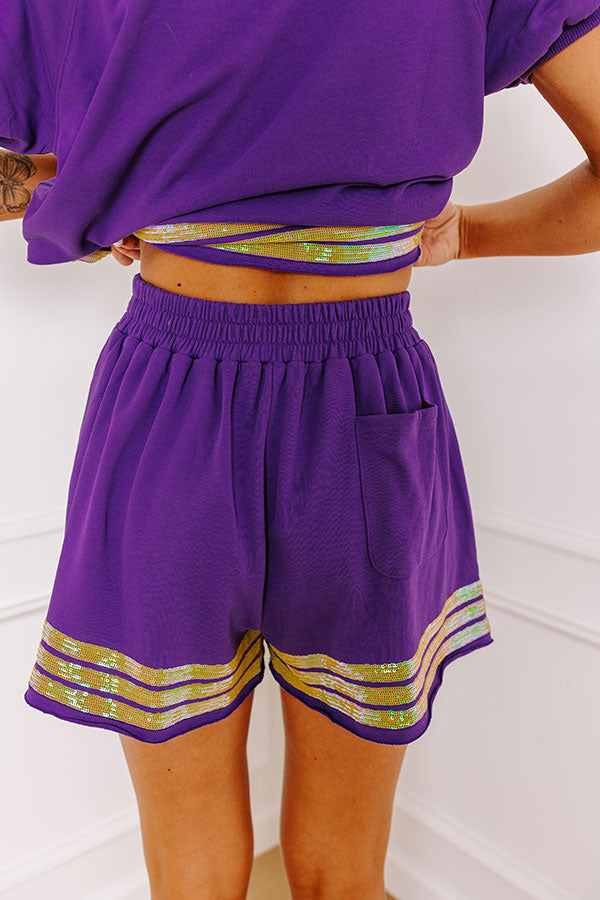 Sideline Social High Waist Sequin Shorts in Purple