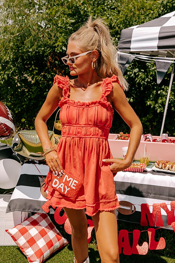 Tailgate Ready Mineral Wash Denim Romper in Red