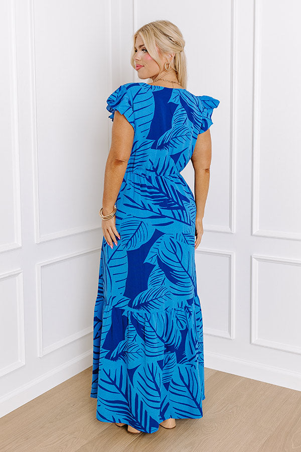 Front Porch Sippin' Maxi Dress in Blue Curves