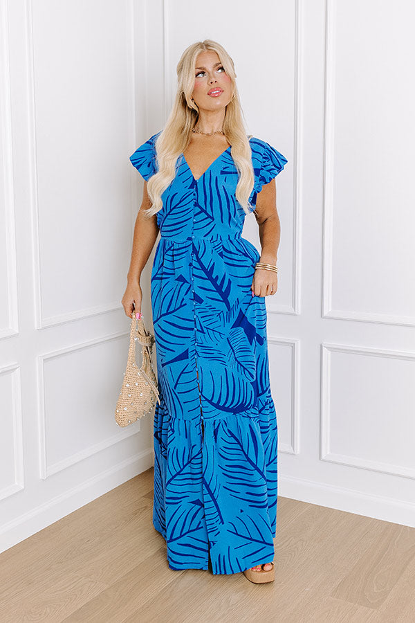 Front Porch Sippin' Maxi Dress in Blue Curves