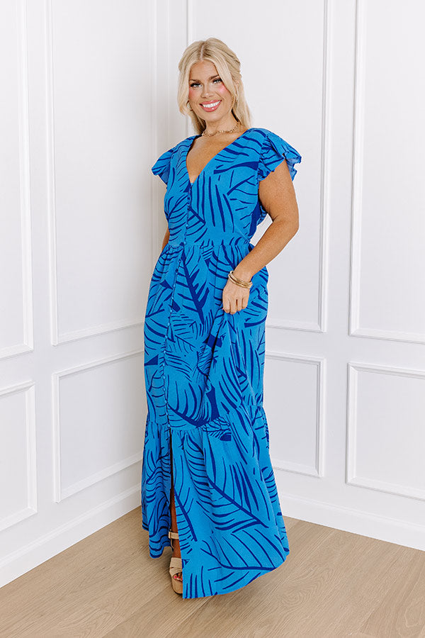 Front Porch Sippin' Maxi Dress in Blue Curves